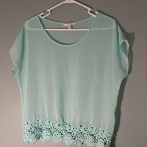 Seafoam Green Blouse w/ Eyelet Lace Bottom